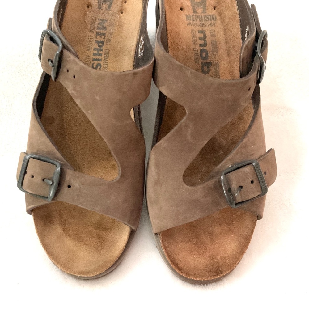 Mephisto Brown Nubuck Leather Terie Wedge Double Buckle Strap Slip on Sz 7/37 - Picture 4 of 16